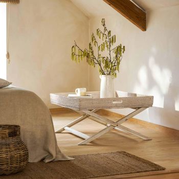 Wittering Rattan Coffee Tray Table with Stand Square White