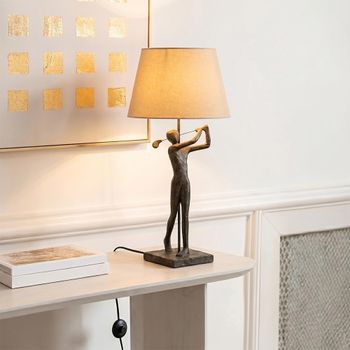 Golfer Gold and Black Polyresin Table Lamp