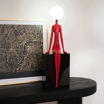 Seated Silhouette Red and Black Metal Table Lamp