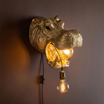Hippopotamus Head Gold Polyresin Wall Lamp