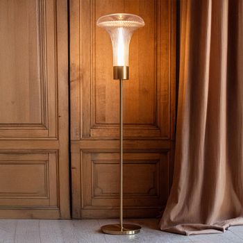 LED Transparent and Gold Glass and Metal Floor Lamp