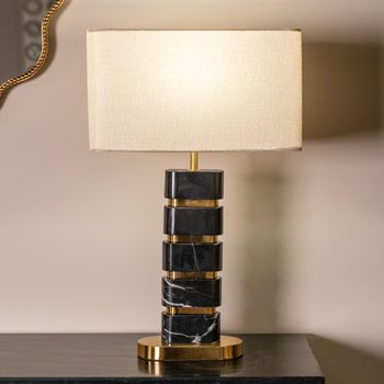 Levina Black and Gold Marble and Fabric Table Lamp