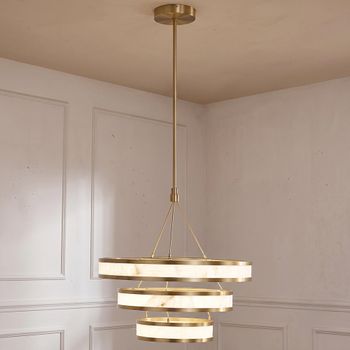 Cealora White and Brass Resin and Metal Round Chandelier