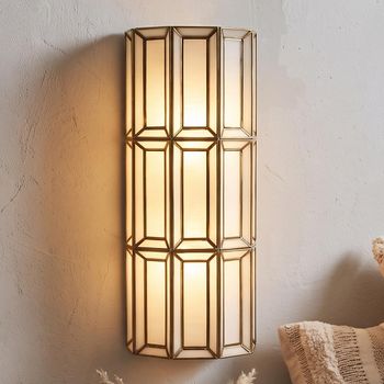 Opal Antique Brass Glass and Metal Wall Lamp