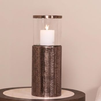 Faylen Bronze Glass and Metal Small Hurricane Light