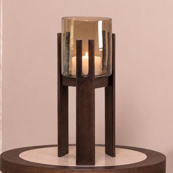 Reese Walnut Glass and Mango Wood Small Hurricane Light
