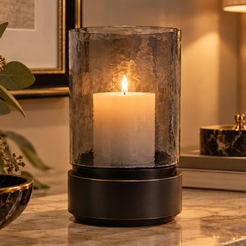 Janet Hurricane Black Glass Candle Holders