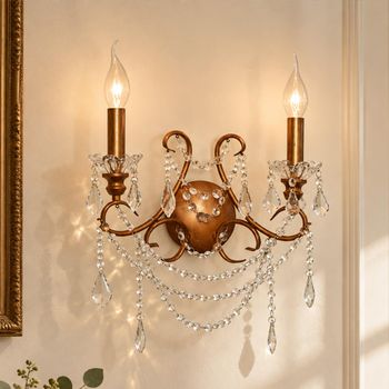 Antique Gold 2 Branch Cut Glass Chandelier Wall Light