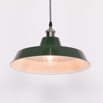 British Factory Style Green Painted Metal 36cm Pendant Light
