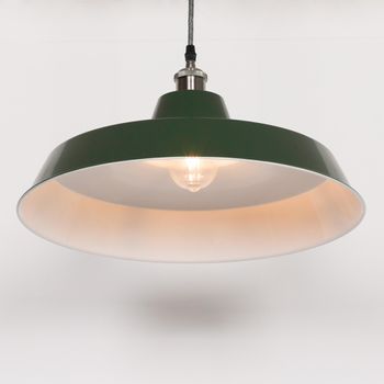 British Factory Style Green Painted Metal 46cm Pendant Light