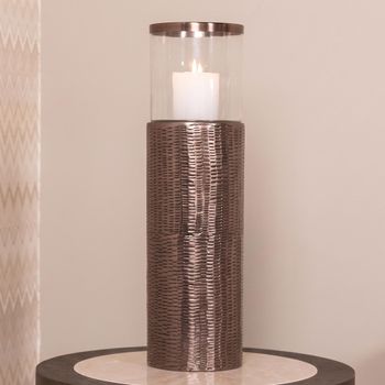 Faylen Bronze Glass and Metal Large Hurricane Light