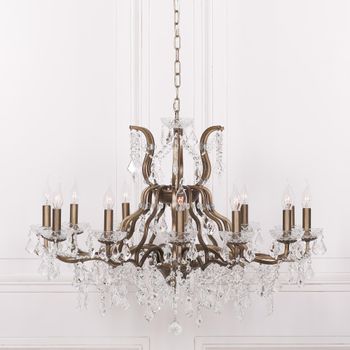 French Style Shallow Cut Glass Chandelier 12 Branch Antique Gold