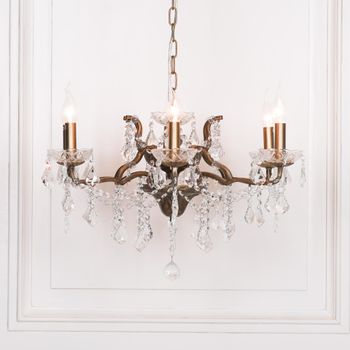 French Style Shallow Cut Glass Chandelier 6 Branch Antique Gold