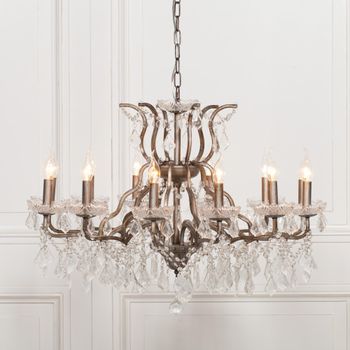 French Style Shallow Cut Glass Chandelier 12 Branch Antique Silver
