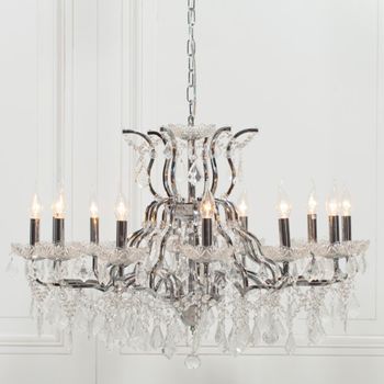 French Style Shallow Cut Glass Chandelier Chrome 12 Branch Grey