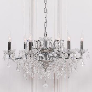 French Style Shallow Cut Glass Chandelier Chrome 6 Branch Grey