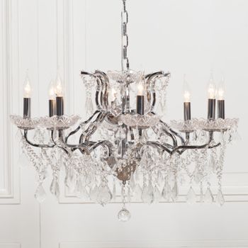 French Style Shallow Cut Glass Chandelier Chrome 8 Branch Grey