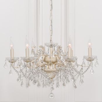French Style Shallow Cut Glass Chandelier 6 Branch Cream