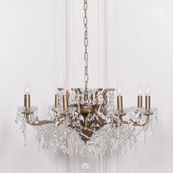 French Style Shallow Cut Glass Chandelier 8 Branch Gold