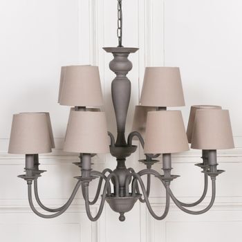 French Style Chandelier with Shade 12 Branch Grey Metal