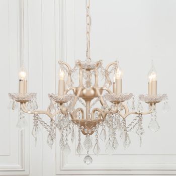 French Style Shallow Cut Glass Chandelier 8 Branch Peach Cream