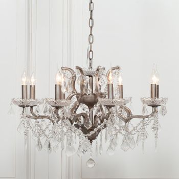 French Style Shallow Cut Glass Chandelier 8 Branch Silver