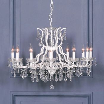 French Style Shallow Cut Glass Chandelier 12 Branch White