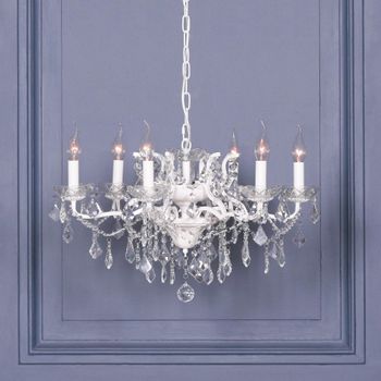 French Style Shallow Cut Glass Chandelier 6 Branch White