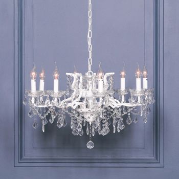 French Style Shallow Cut Glass Chandelier 8 Branch White