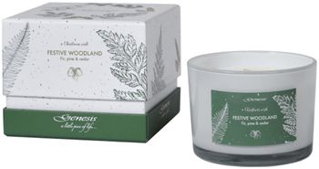 Set of 12 Festive Woodland Candle White Glass Candle Holders
