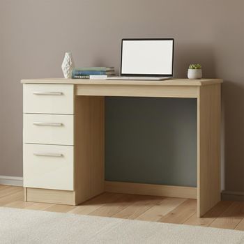 Knightsbridge Cream Gloss and Light Oak 3 Drawer Desk