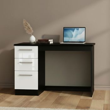 Knightsbridge White Gloss and Black 3 Drawer Desk