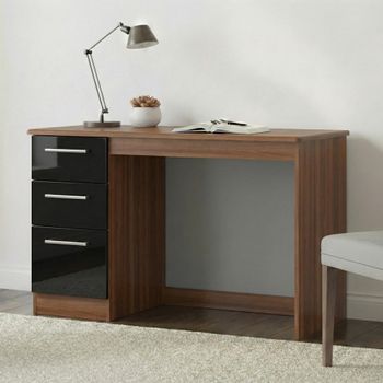 Knightsbridge Black Gloss and Walnut 3 Drawer Desk