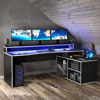Tezaur Gaming Black 3 Shelves LED Light Desk
