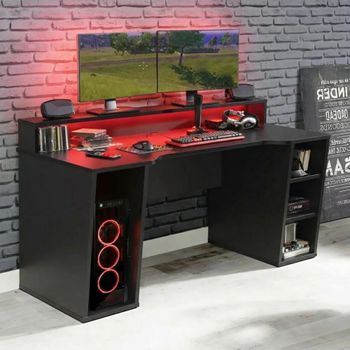 Tezaur Gaming Black and Red LED Light Desk