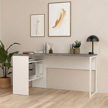 Function Plus White and Grey 2 Drawer Corner Desk