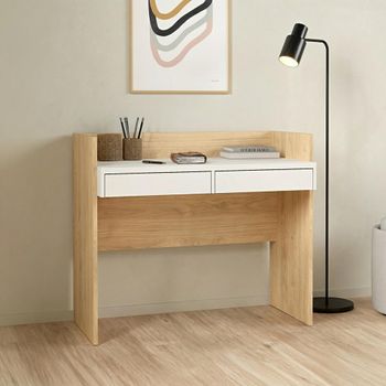 Function Plus Oak and White 2 Drawer Desk