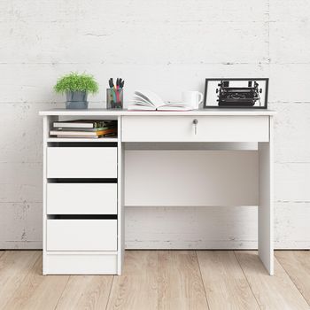 Function Plus White 4 Drawer Single 3+1 Handle Free Drawer Desk