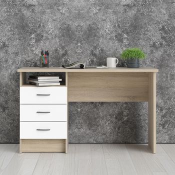 Function Plus White and Oak 3 Drawer Single Desk