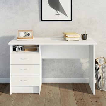 Function Plus White 3 Drawer Single Desk