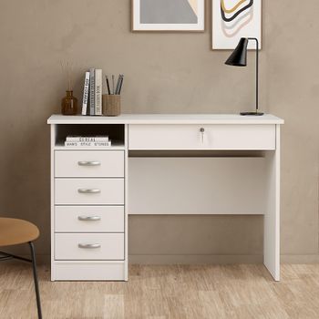 Function Plus White 5 Drawer Single 4+1 Handle Free Drawer Desk