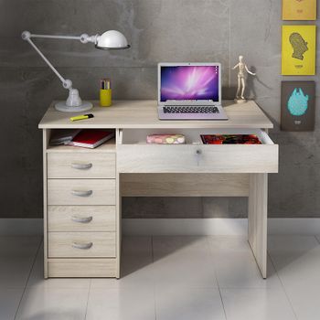 Function Plus Oak 5 Drawer Single Desk
