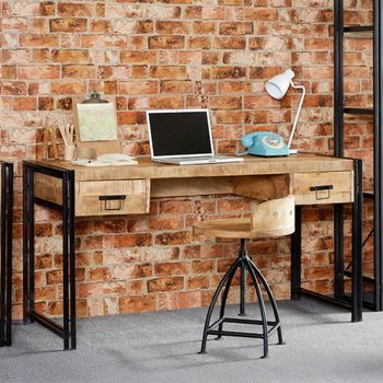 Cosmo Wooden and Metal 2 Drawer Industrial Style Desk