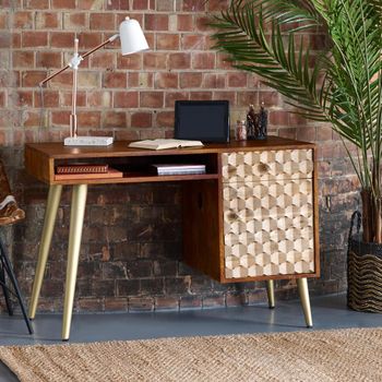 Edison Mango Wood 1 Door 1 Drawer Geometric Desk