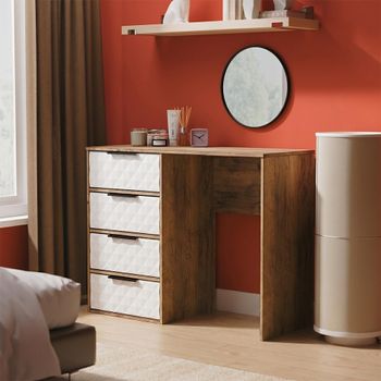 Harlequin White Matt and Vintage Oak 4 Drawer Desk