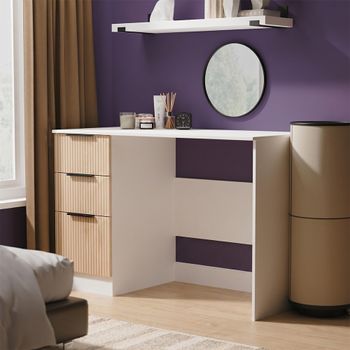 Java Fluted Effect Natural and White 3 Drawer Desk