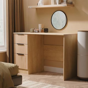 Java Fluted Effect Natural and Nebraska 3 Drawer Desk