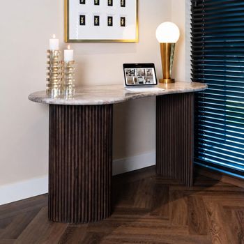 Rashford Blush Beige Marble and Metal Kidney Fluted Base Office Desk