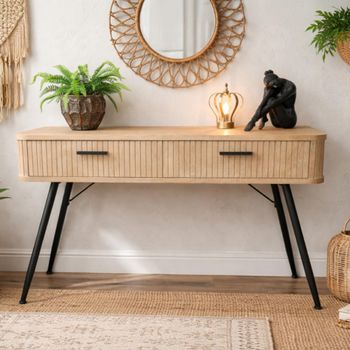 Ribbed Wooden 2 Drawer Desk
