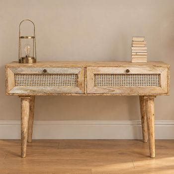 Acacia Wood and Rattan 2 Drawer Desk
